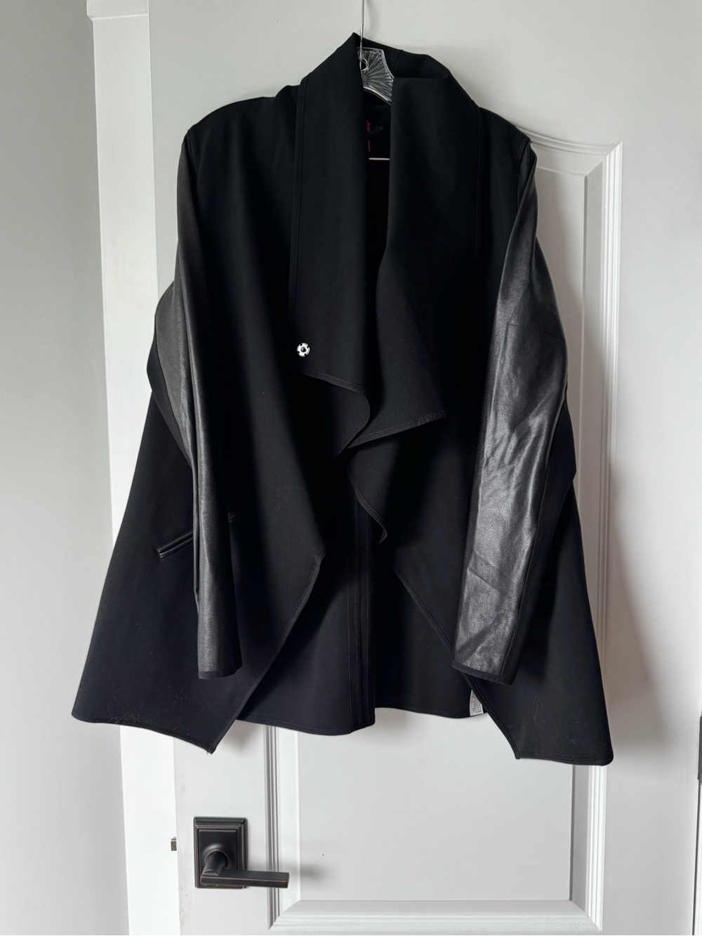 Spanx Black Draped Women's Jacket with Faux Leather EUC